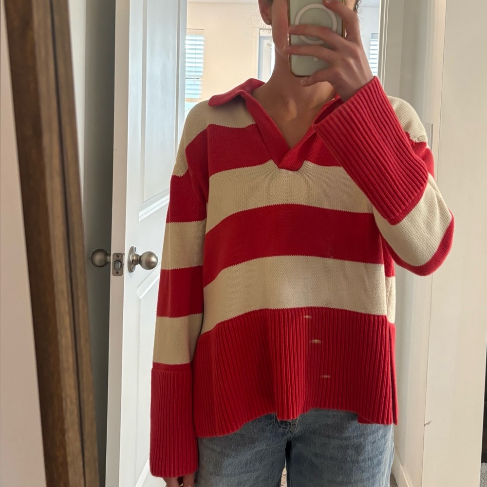 Gap Red and Cream Striped Sweater